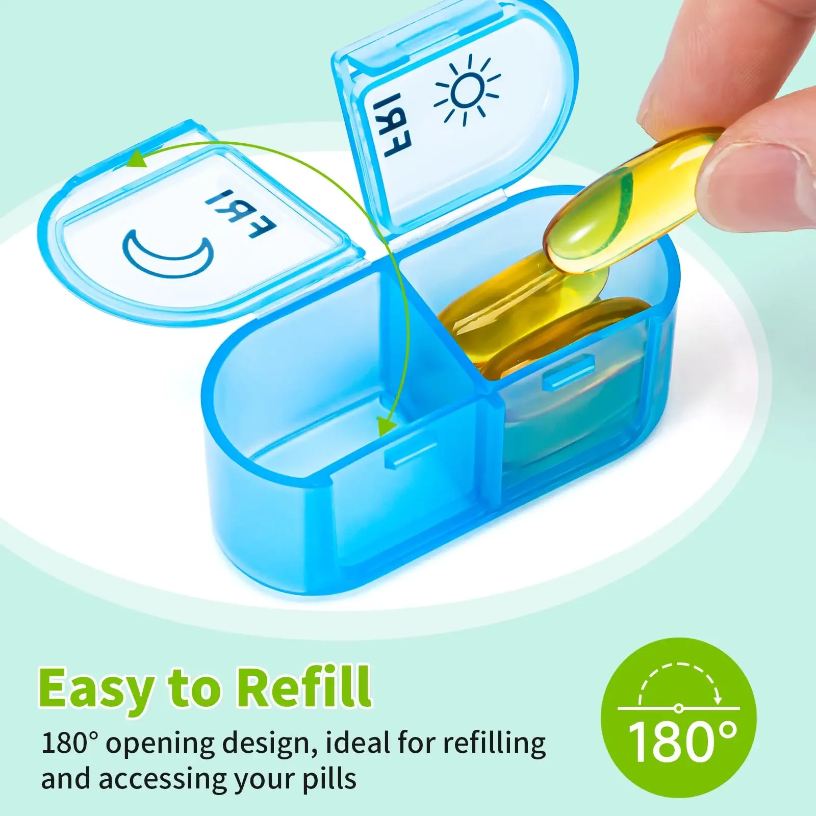 Weekly Pill Box in Rainbow Colors Portable Travel Case Medication Vitamins Supplements Large Compartments for Vitamins Medicine