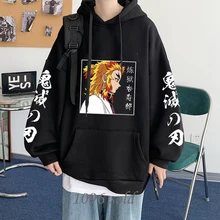 Novo demônio slayer anime homem/mulher com capuz rengoku kyoujurou impressão gráfica pulôver harajuku casual roupas esportivas japão manga com capuz