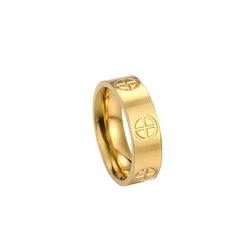 Gold Color Luxury Stainless Steel Cross Ring - Unisex Fashion Jewelry Wedding Gift - 8 (Gold)