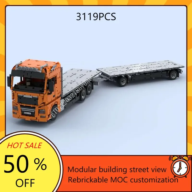 

3119PCS MOC 1:17 RC Flatbed Truck with Trailer FM tractor unit Semitrailer Remote Control Truck Tower Head technology Toy Blocks