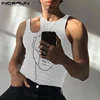 Men Tank Tops Sleeveless Solid Color Sexy 2021 Hollow Out Streetwear Vests Personality Breathable Men Clothing