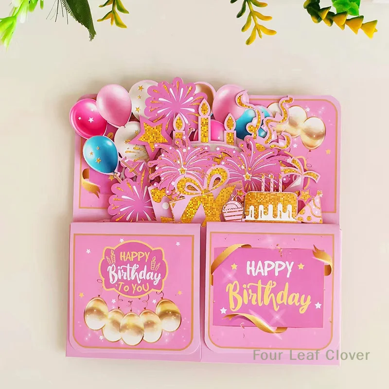 3D Pop Up Happy Birthday Greeting Card Gift Greeting Cards For Birthday With Envelope Blessing Postcard Party Gifts