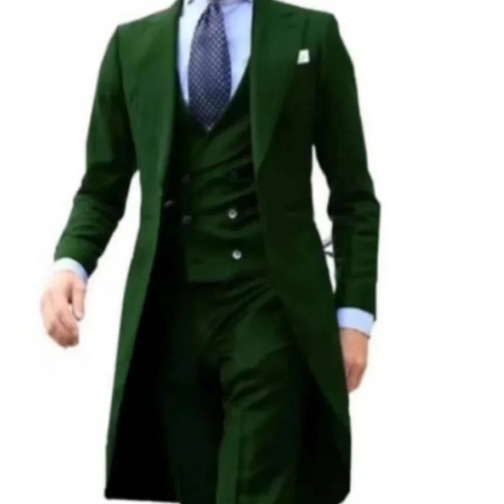 thumbnail image 1 of Traje elegante para hombre, traje ajustado, 3 piezas, chaqueta, chaleco, pantalones, conjunto de esmoquin formal para boda, escenario, fiesta, abrigo largo, 1 of 5