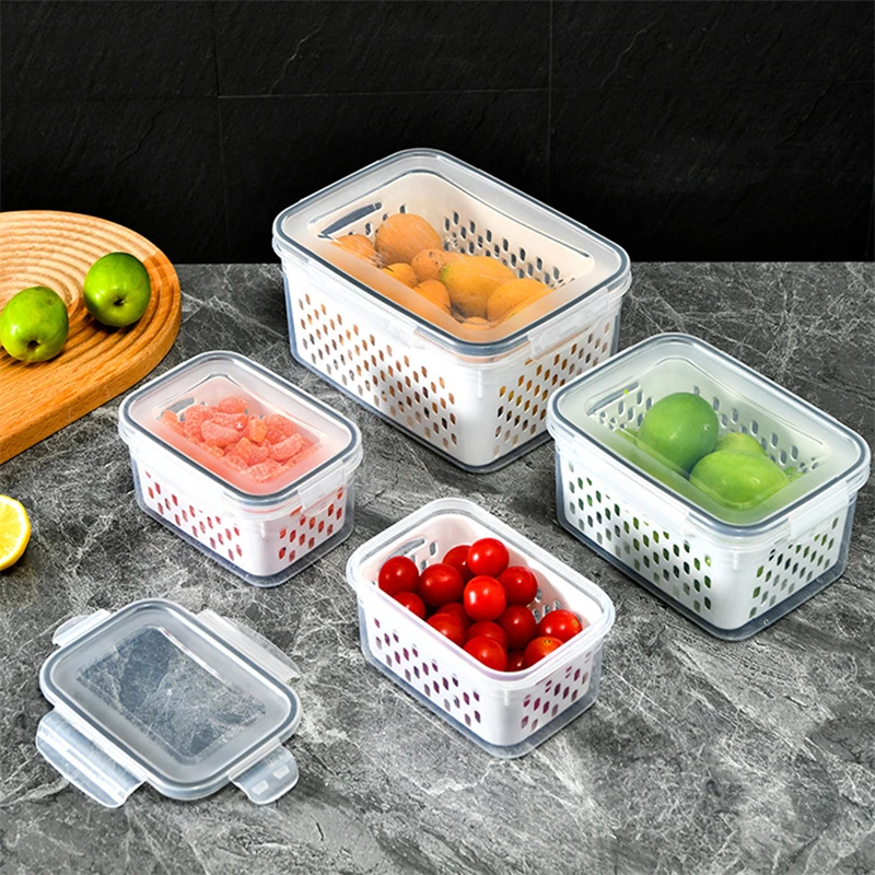 Kühlschrank Konservierung sbox transparente Doppels chicht große Kapazität versiegelte Box Gemüse und Obst Lebensmittel qualität Abfluss box