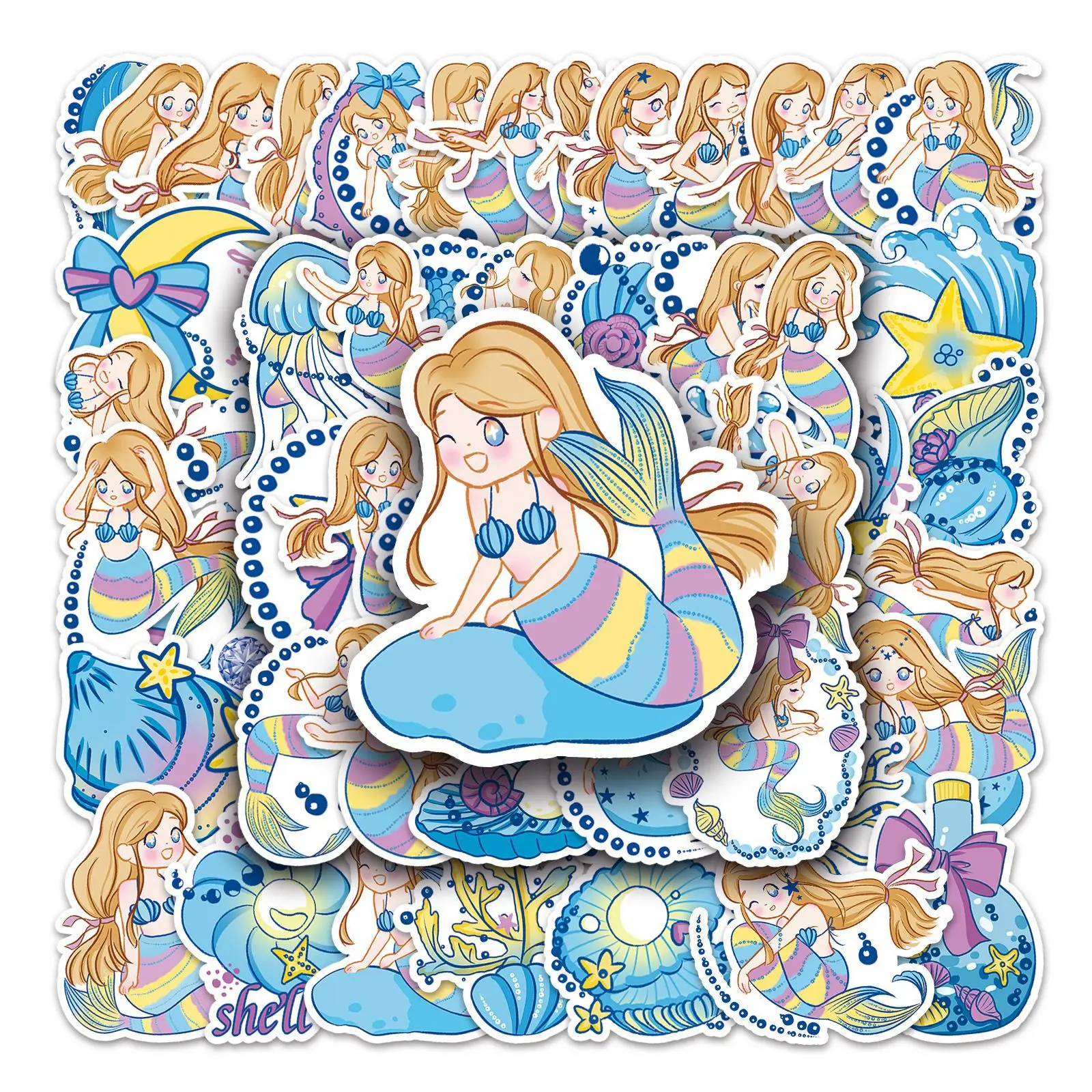 

10/30/50PCS New Popular Cartoon Mermaid Graffiti Sticker Helmet Laptop Skateboard DIY Toy PVC Waterproof Reward Sticker Wholesal