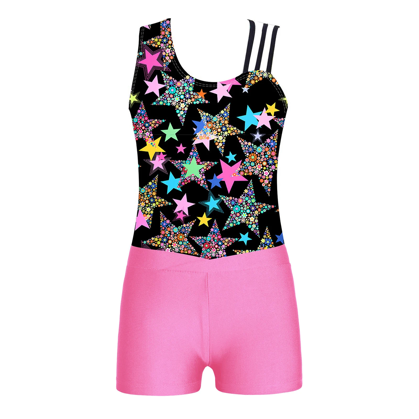 Gymnastic Leotard for Children Gilrs Yoga Dance Workout Skating Bodysuit with V-front Waistband Shorts New Sportswear