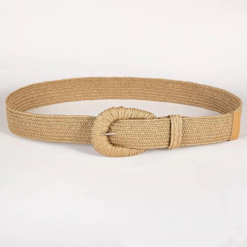 New Retro Women Summer Pin Buckle Belts Fashion Female Braided Wide Belts Designer Woven Elastic PP Straw Grass Girls_voghion.com