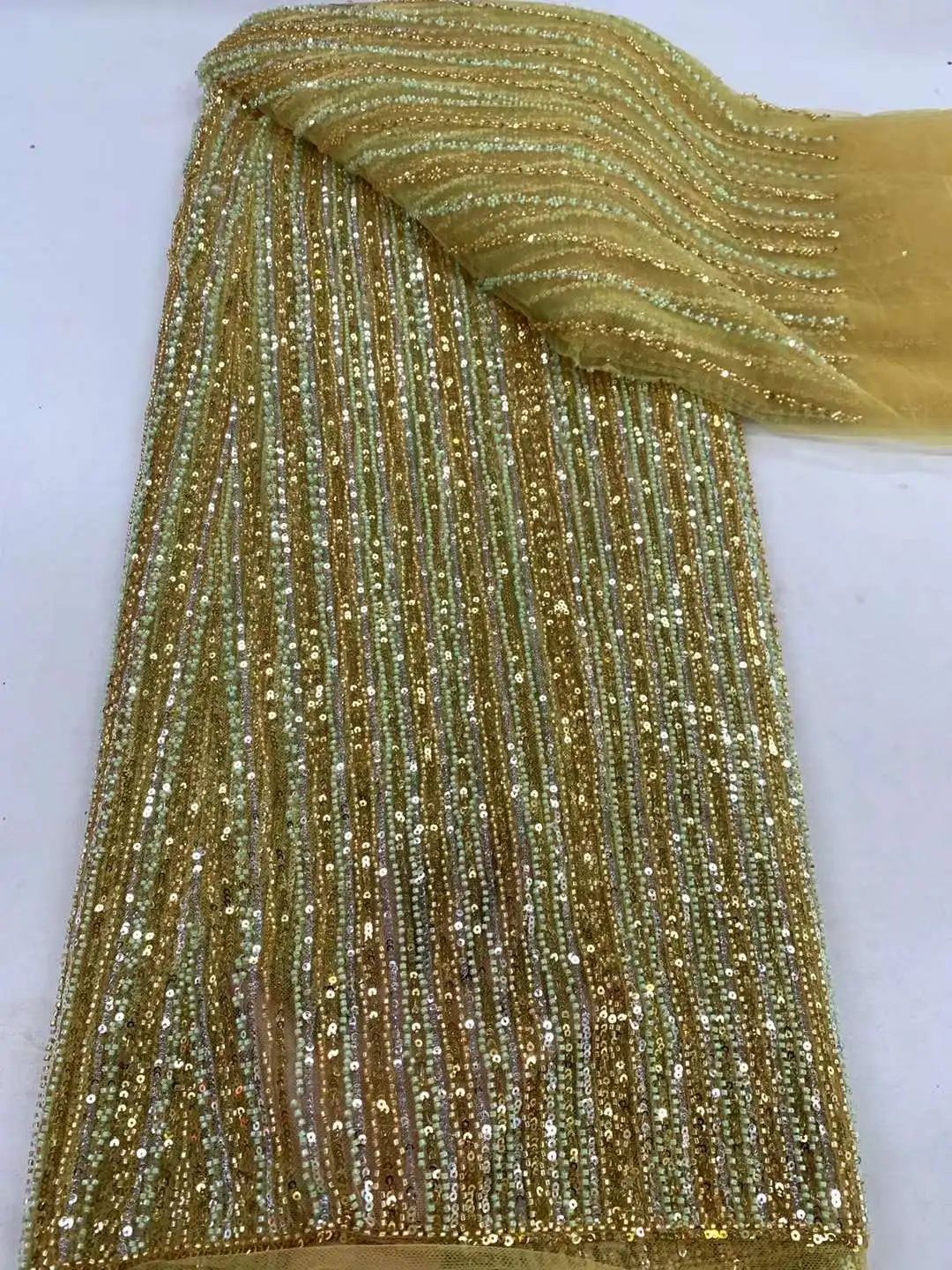 

Африканский тюль ручной работы с бусинами, кружевная ткань 2024, высокое качество, 3D блестки, французская Роскошная ткань для свадебного платья