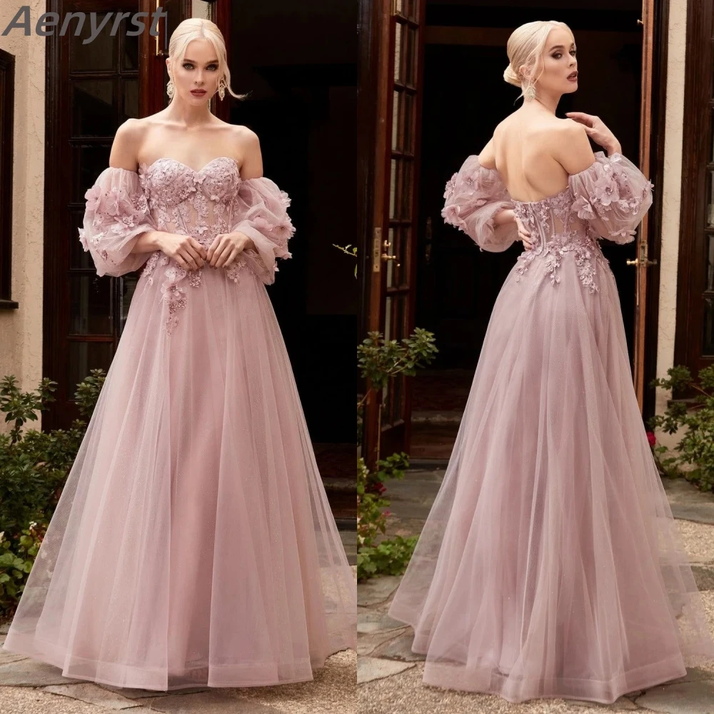 

Sweetheart Evening Gowns Appliques Flowers Cocktail Prom Dresses Illusion A-line Wedding Party Dress For Women Bridesmaid Gown