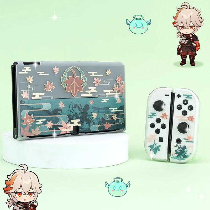 

Transparent Hard PC Cover for Nintendo Switch Oled Protective Case Anime Leaf Design Switch Case Joy-Con Controller Shell