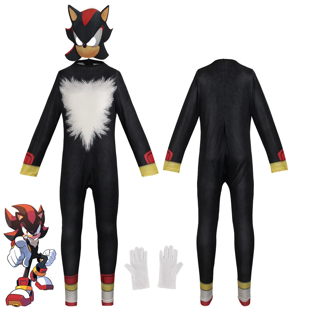 Anime Game Sonic Blauw Rood Zwart Shadow Hedge Jumpsuit Hog met - Main Image