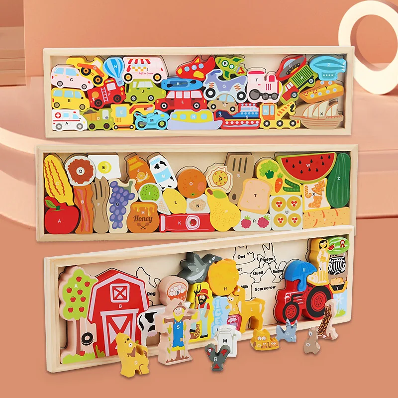 

Baby Wooden Jigsaw Puzzle Toy Montessori 3D Animal Farm Traffic Game Preschool Early Learning Educational Toys For Children