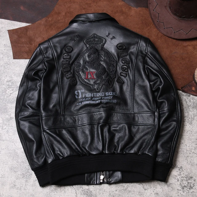 Men's Metal 3D Embroidery Goatskin Leather Jacket | PalaLeather