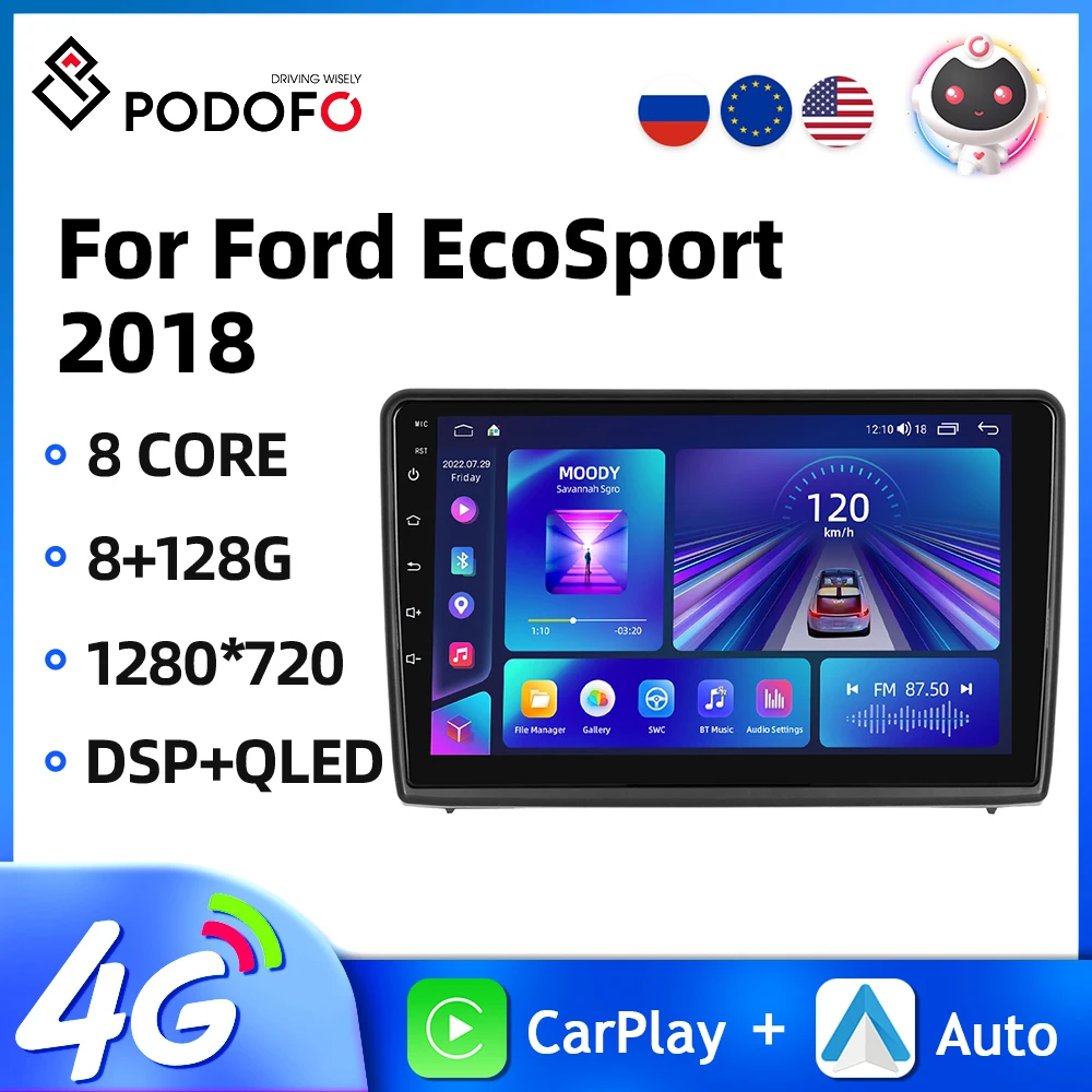 

Podofo AI Voice Car Stereo For Ford EcoSport 2018 10.1'' Multimedia Player Carplay Android Auto 8+128G 8Core WIFI 4G Car Audio