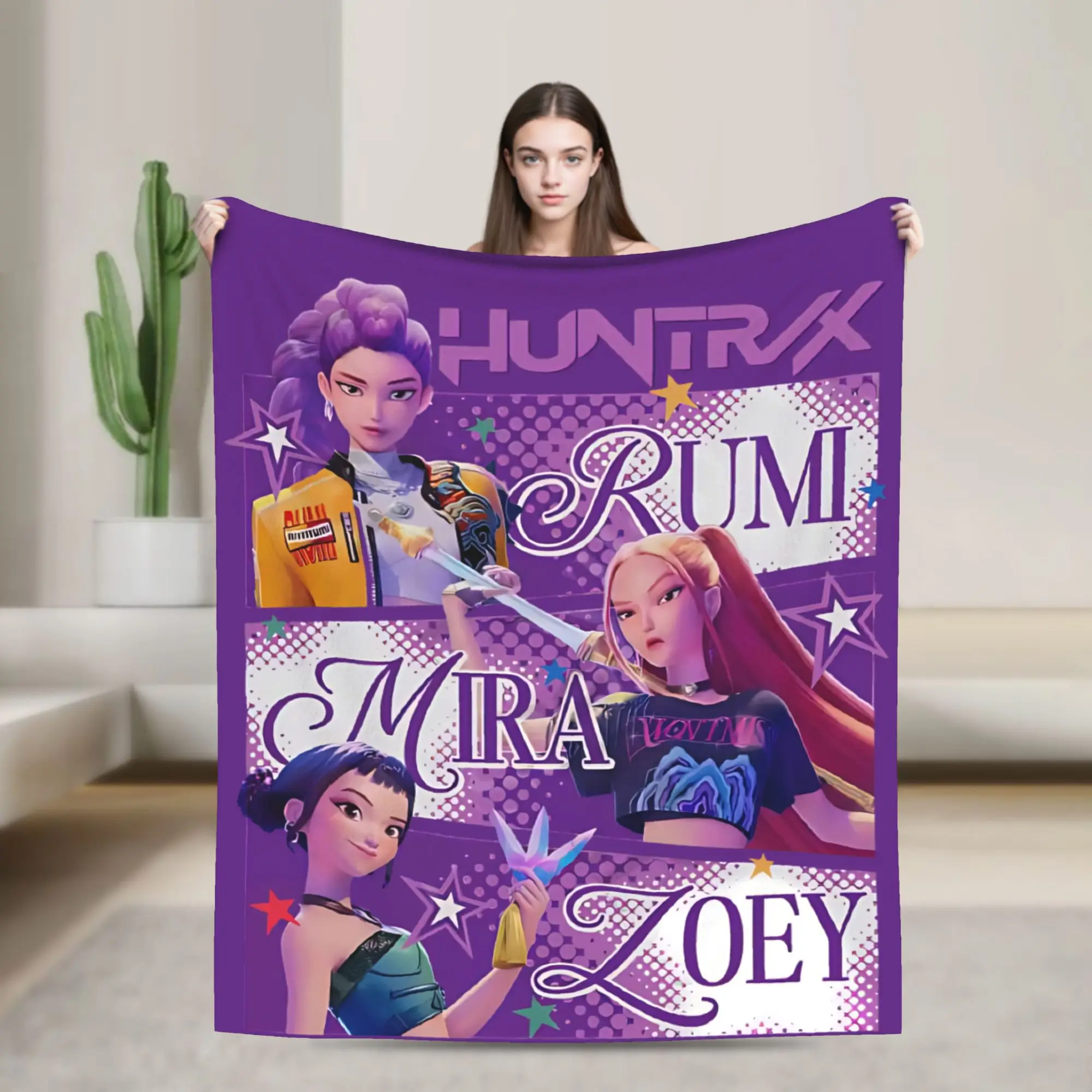 HUNTRIX KPOP Demon Hunters Anime Flannel Blanket Awesome Throw Blanket for Home 200x150cm Rug Piece