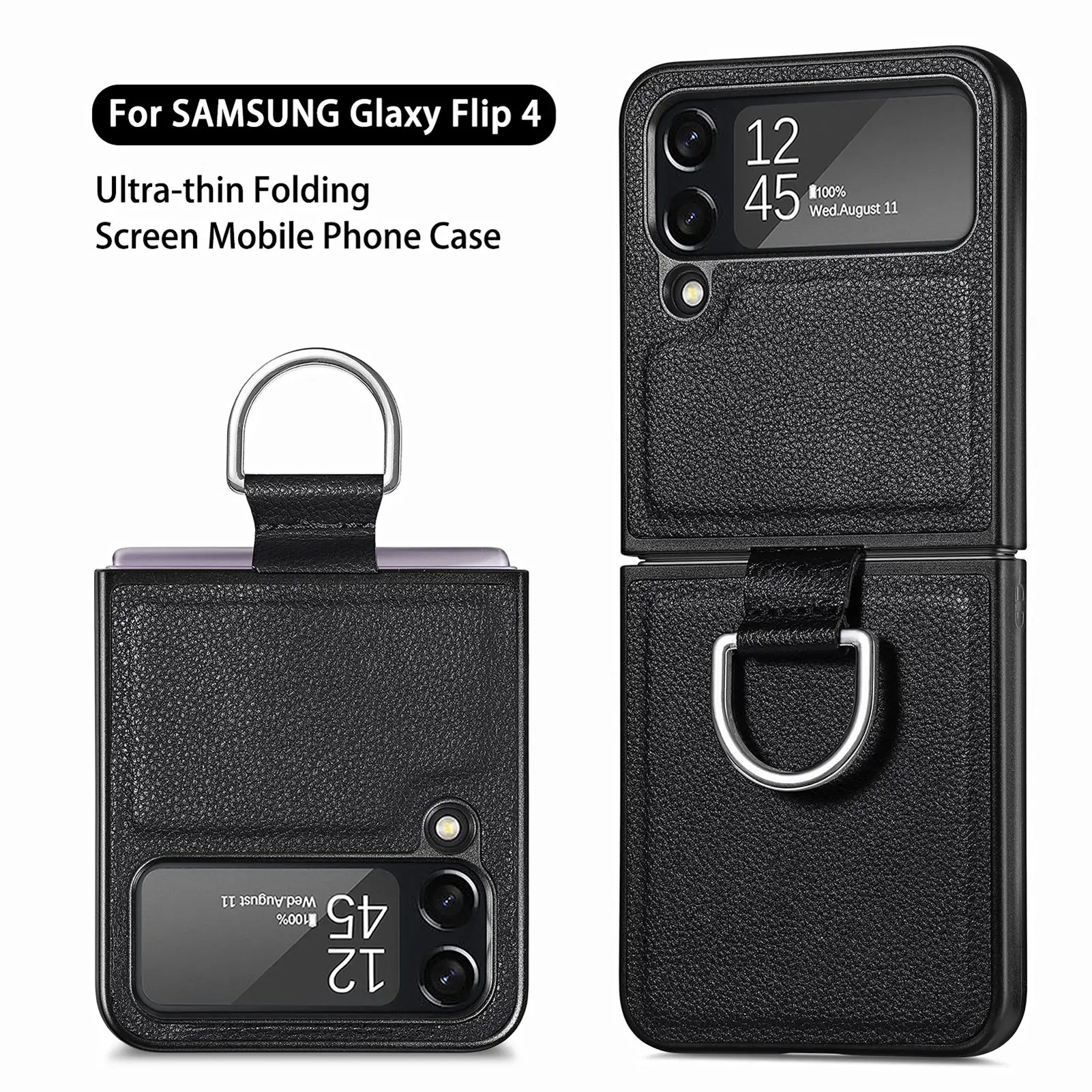 Slim Leather Phone Case with Finger Ring Holder and Anti-Drop Protection