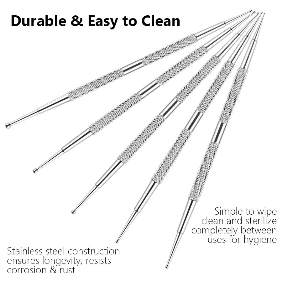 Nail Art Dotting Pen 5Pcs Dual End Stainless Steel Design Painting Picking Dot Rhinestones Crystal Gems Acrylic Manicure Tools