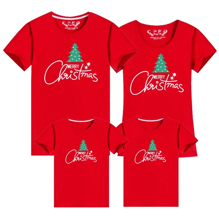 thumbnail image 1 of Camisetas navideñas de algodón para padre, madre e hijo, camisetas familiares a juego, camisetas con estampado de Papá Noel para parejas, conjuntos para papá, madre e hija con apariencia familiar, 1 of 5