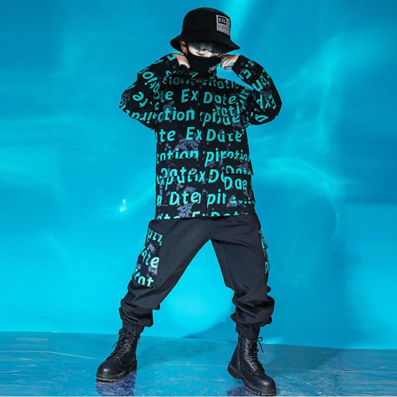 

Tactical Cargo Pants Dancing Clothes Boys Jazz Street Wear Kids Performance Hip Hop Outfits Letters Print Jacket Top Coat