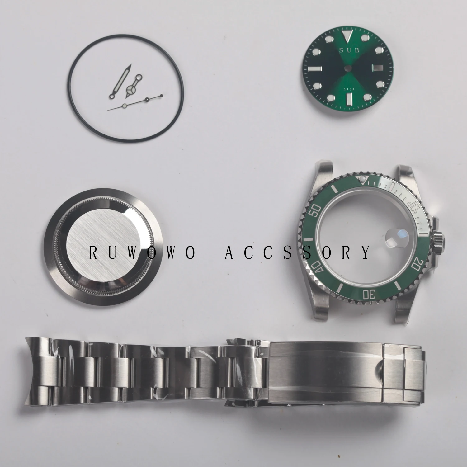 

fit 3135 / cal.3135 movement green bezel submariner watch case kit 116610 904l steel