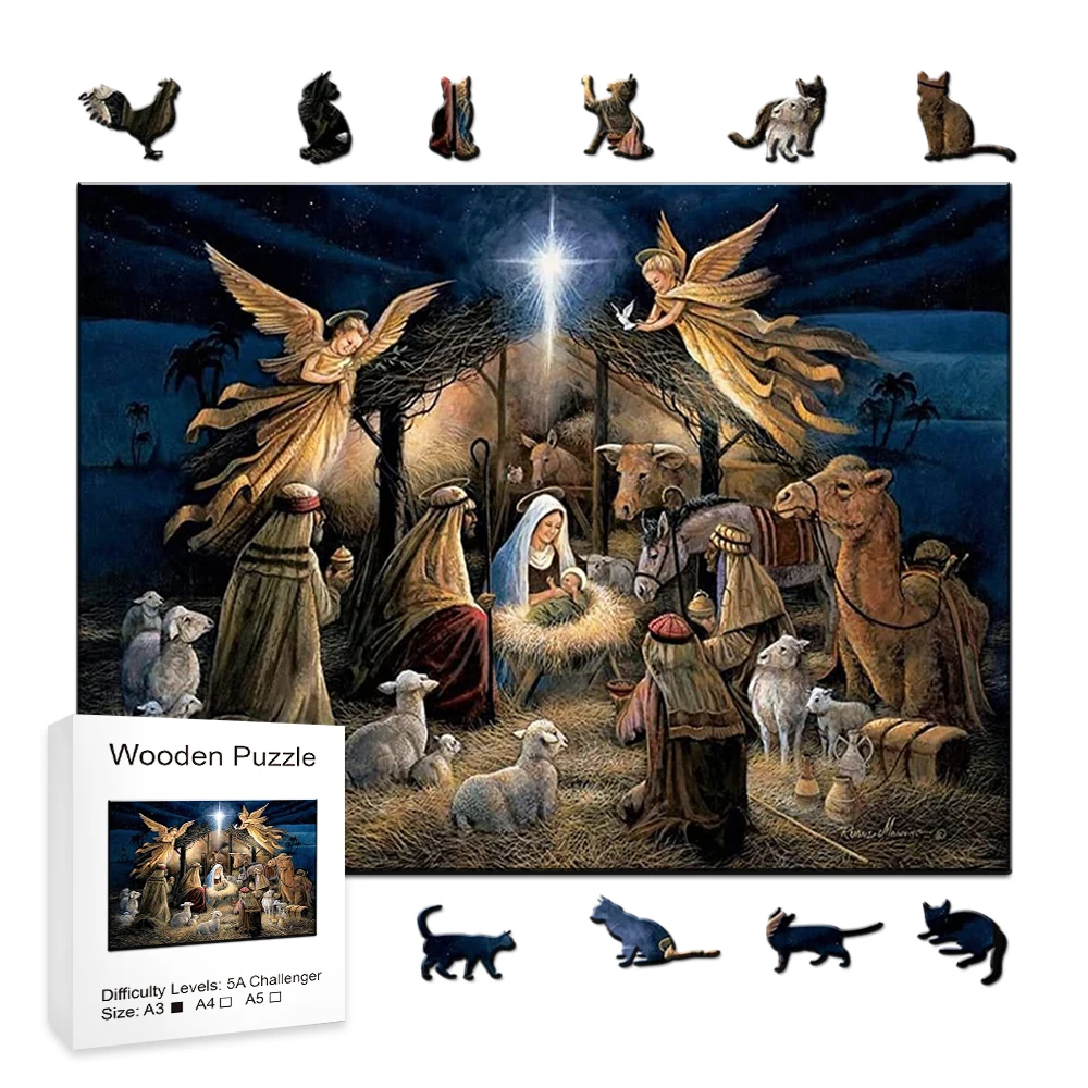 The Nativity Story Wooden Puzzles For Adults Wooden Jigsaw Puzzles Unique Shape Animal Puzzle Creative Challenge For KIDS