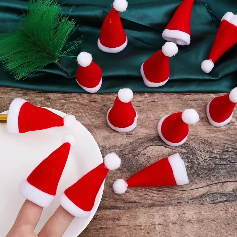 Mini Santa Hat Velvet Fabric Wine Bottle Coves Lollipop Caps Christmas Bottles Holder Xmas Party Kitchen Dinner Table Decoration christmas beanie hat