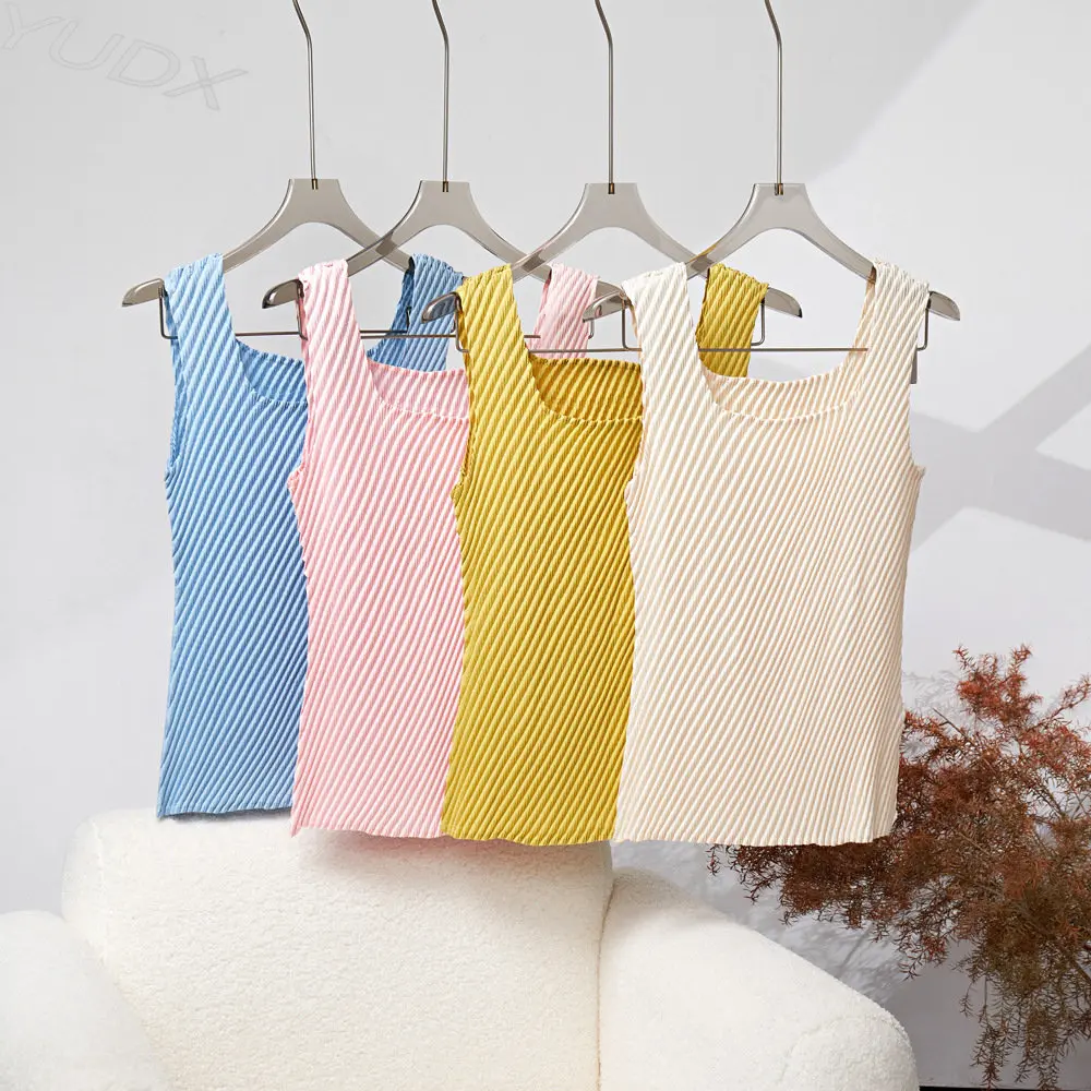 

Женская плиссированная майка миаке в виде рыбьей чешуи, летний топ, новинка 2023, футболка без рукавов, подтяжки, женская одежда