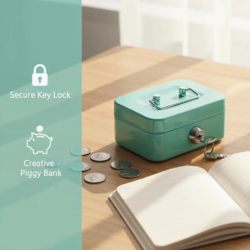 Compact & Portable Piggy Bank with Secure Lock and Key Holder