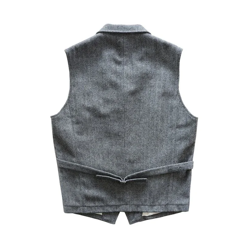 Men's Vest Steampunk Formal Tweed Vintage Blue Suit Male Springs Plaid Herringbone Jacket Waistcoat Vests for Men Dress Wedding 3