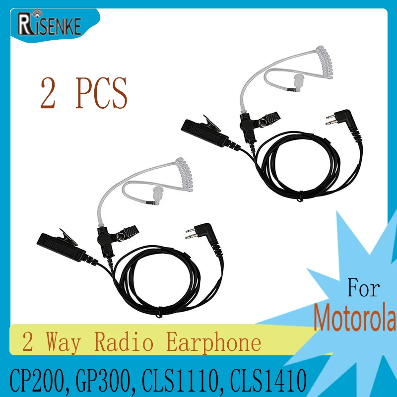 2-Pin Earpiece Headset for Motorola,CP200,GP300,CLS1110,CLS1410 Walkie Talkie,Two Way Radio with Transparent Acoustic Tube, 2Pcs acoustic tube earpiece coil tubes replacement fbi style for two way radio headsets motorola kenwood walkie talkie 2pcs