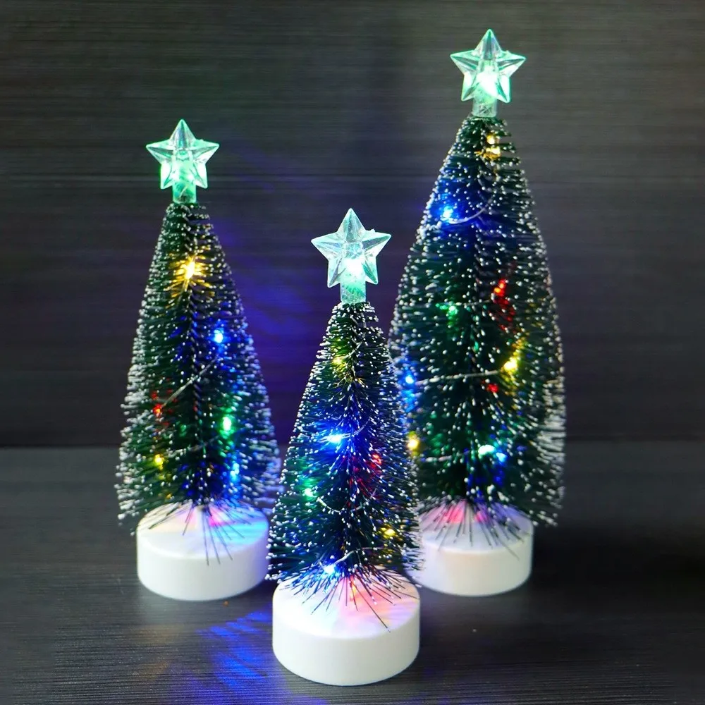 3Pcs/Set Glowing Small Pine Trees Lights Artificial Cedar Christmas Luminous Gifts with Top Star Festival Miniature
