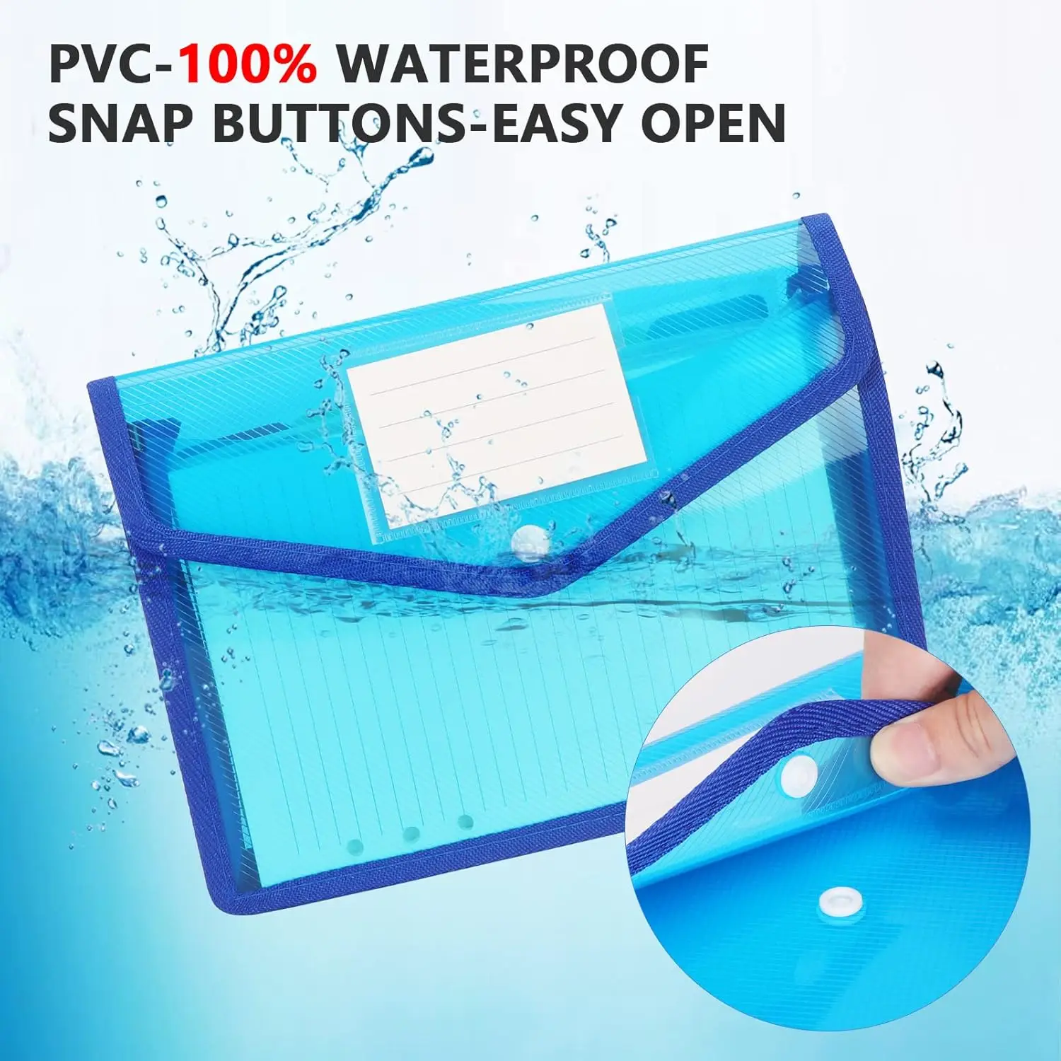 Waterproof A5 File Organizer with Snap Closure & Label Pocket