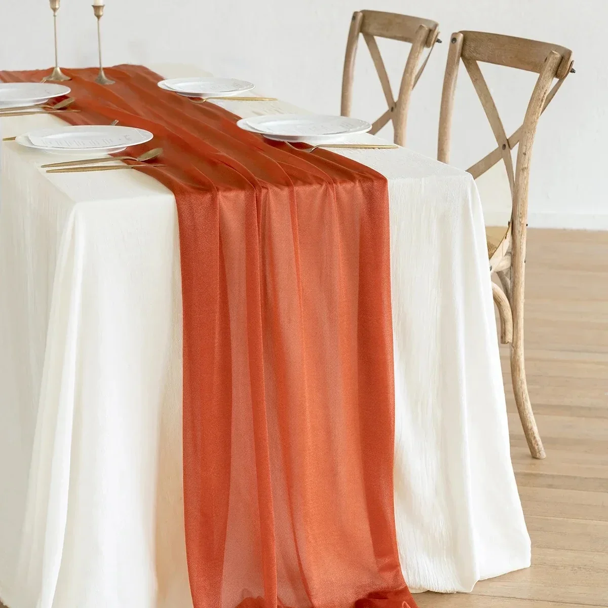 

180cm Chiffon Table Runner Dining Table Decoration Cotton Gauze Table Runner Romantic Boho Tablecloth for Wedding Party Decor