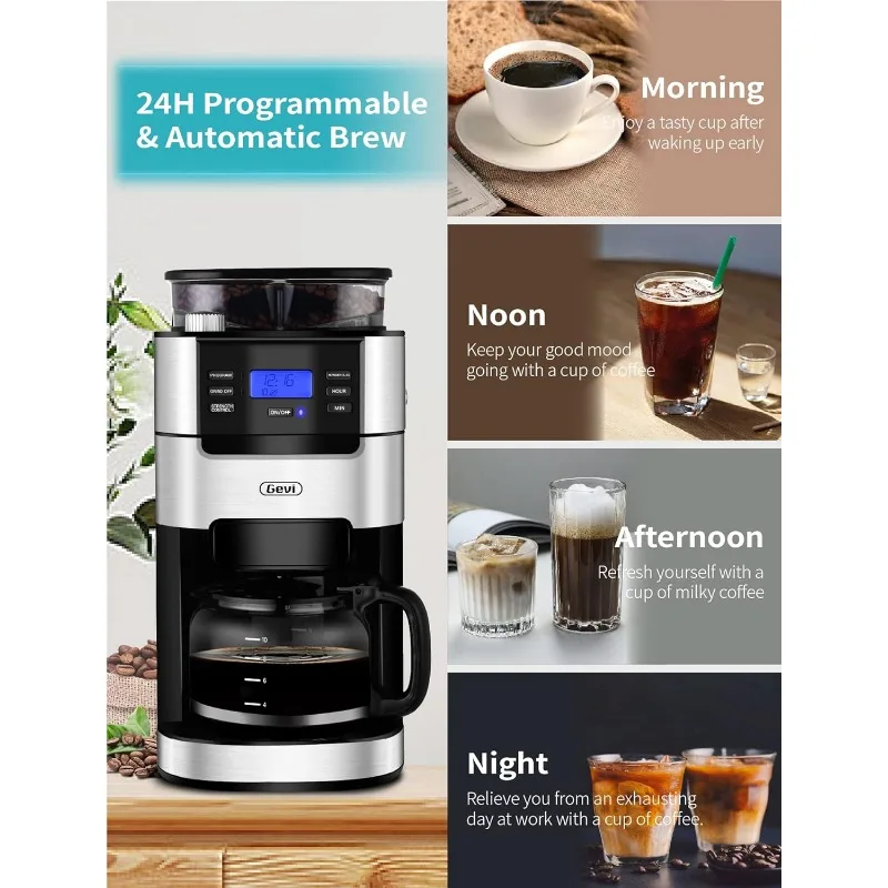 10-Cup Drip Coffee Maker, Grind and Brew Automatic Coffee Machine with  Built-In Burr Coffee Grinder, Programmable Timer Mode - AliExpress