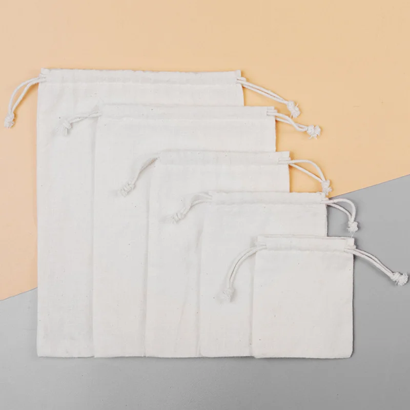 Natural Cotton Storage Bags - 10/20/50/100 Pcs/Lot Wedding Gift Package Pouches Eco-Friendly Fabric Organizer for Home & Kitchen 4