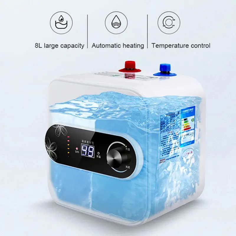 8L Water Storage Instant Electric Water Heater Rapid heat Insulation Digital display Thermostat Knob Control Up Down Inlet