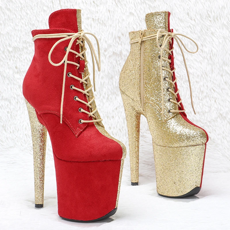 

Leecabe 20CM/8inches Two color Mix Red with gold glitter color Pole dancing shoes High Heel closed toe Pole Dance boots