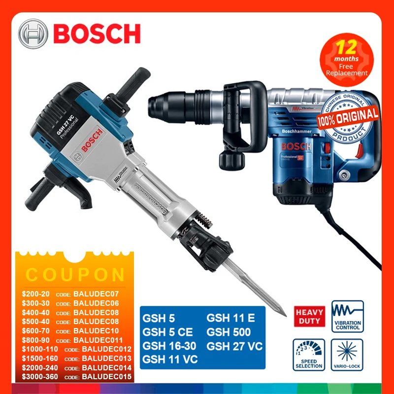 BOSCHDemolitionHammerGSH5CordedVariableSpeedSDSMaxConcreteDemolitionHammerInline