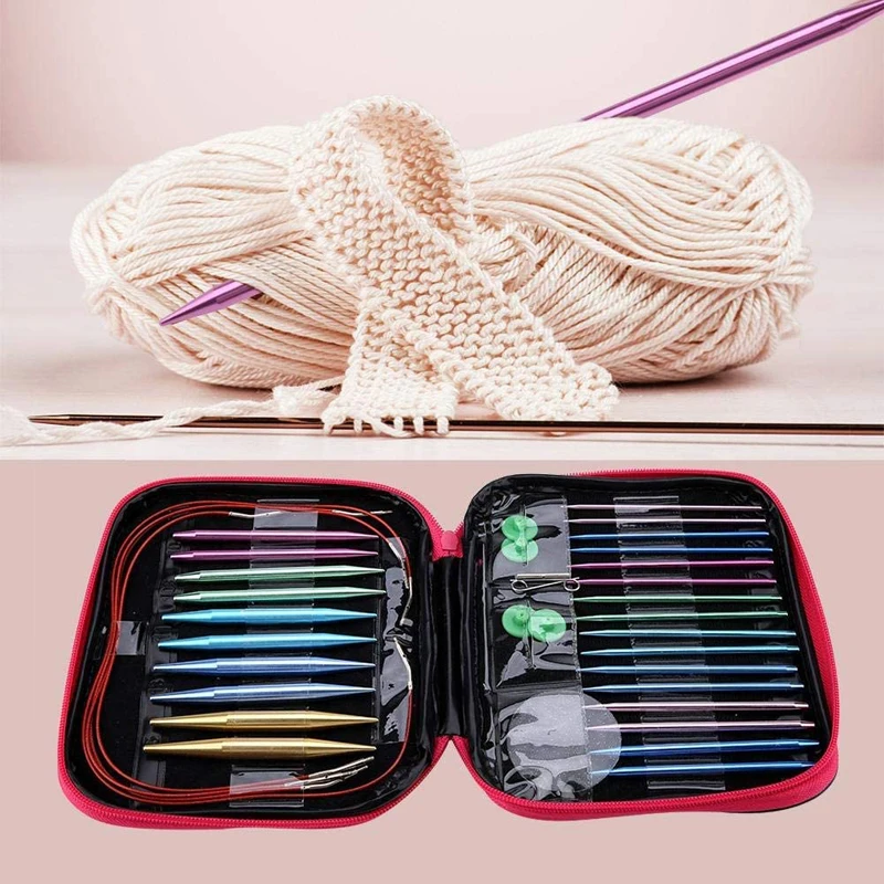  Circular Knitting Needles Set Size 13 Interchangeable Aluminum  Knitting Needles Circular 2.75mm-10mm with Case