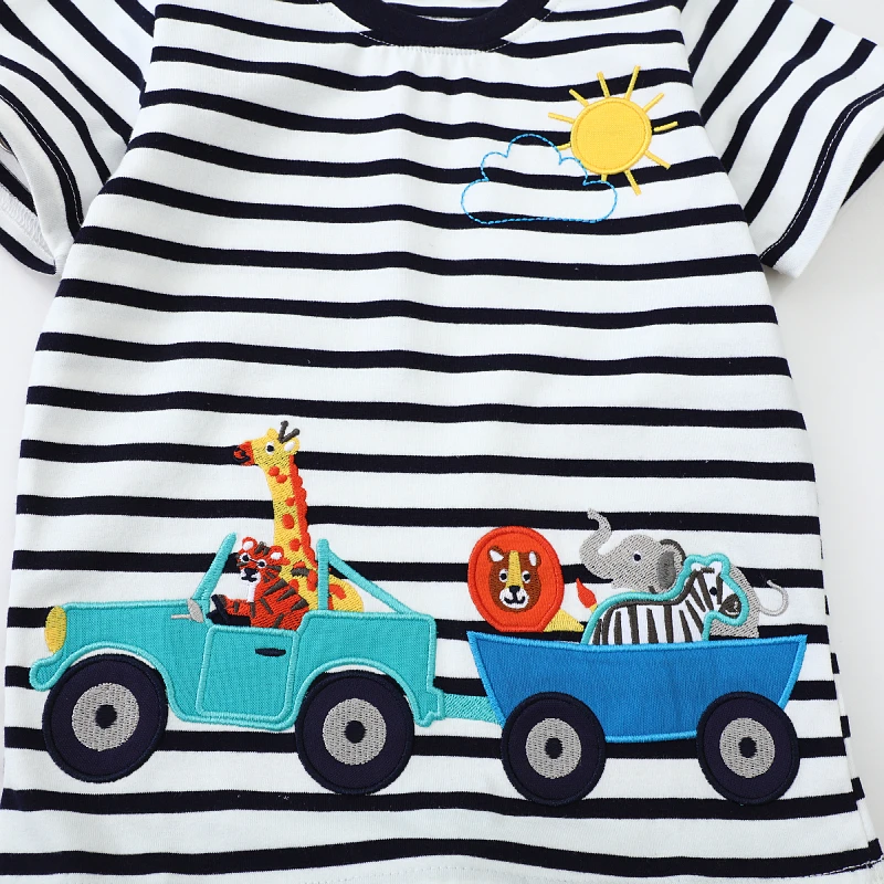 2025 Summer Kids Clothes Baby Boys Striped T Shirts Children's Clothing Striped Cartoon Animals Shirts 2-7 Years