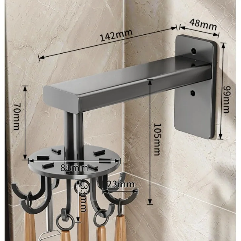 Kitchen Rotary Hook Wall Mounted Spatula Non Punching Kitchen Utensil Storage Rack Hanging Rod Non Nail