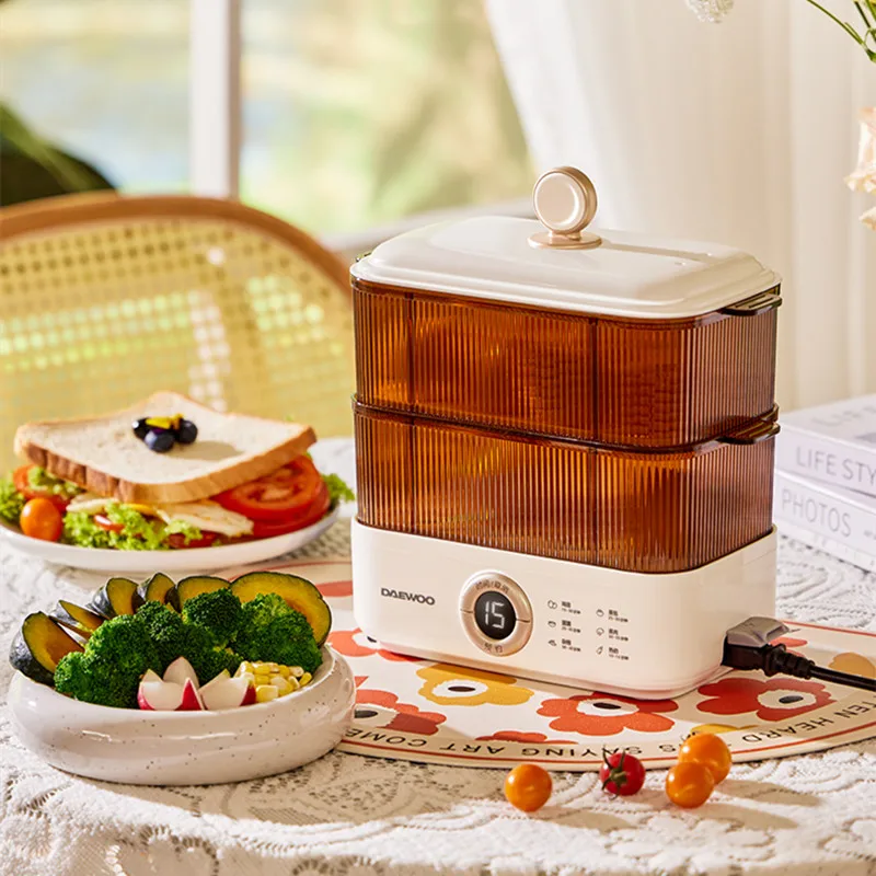 Daewoo Electric Food Steamer Reservation Timing Food Warmer Small Breakfast  Machine Food Steamer 3L 2 Layers Steamer Cooker