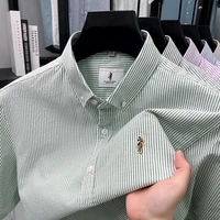 Chemise à manches courtes pour hommes, marque de luxe de qualité, 100 coton, revers cheval brodé, chemise à rayures, nouvelle mode d'été, vêtements de bureau 4