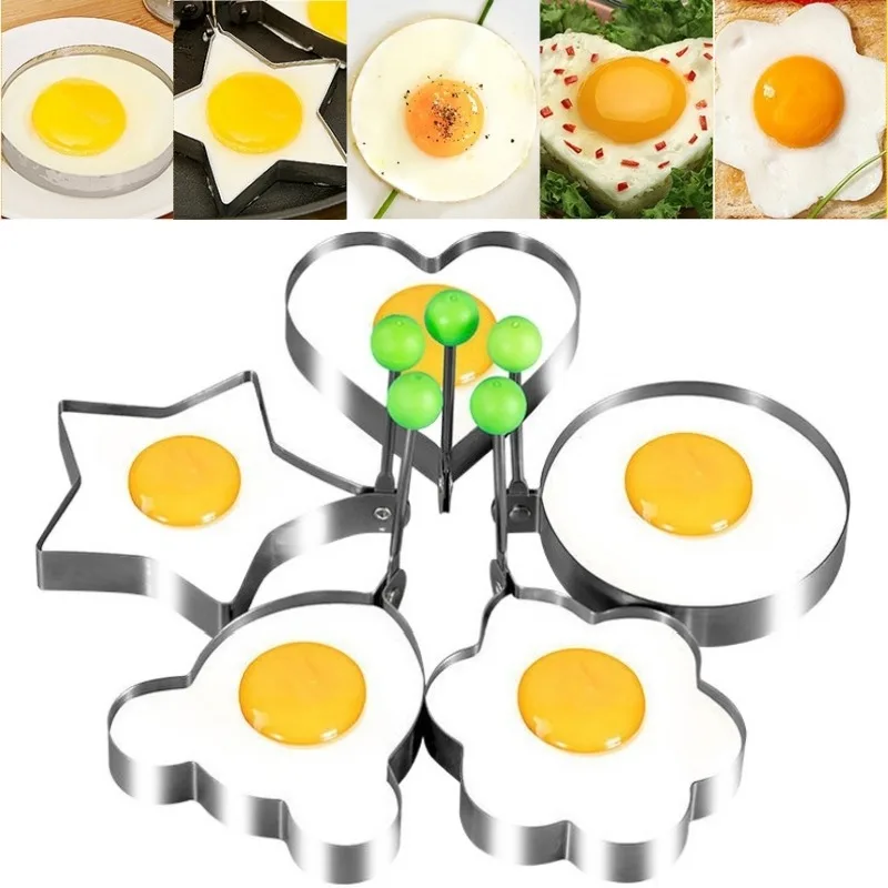 Egg Mold Egg Ring 5 Style Suit Stainless Steel Fried Egg Pancake Shaper Kitchen Gadget Rings Omelette Mold Mould Frying Egg Cooking Tools