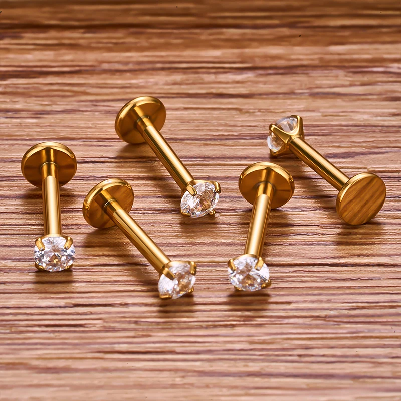 Heart CZ Labret Stud 16G 2/5Pcs ASTM F136 3/4mm For Tragus Helix Cartilage Conch Flatback Earlobe Piercing Body Jewelry stud earrings,ear accessories