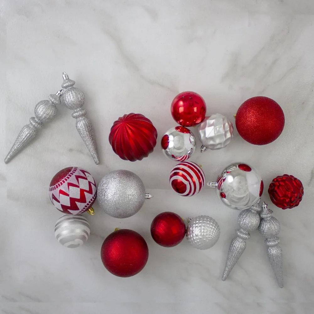 

Red and Silver Shatterproof 3-Finish Christmas Ball Ornaments New Year 2024 Decoration Xmas New Year's Decor Santa Claus Festive