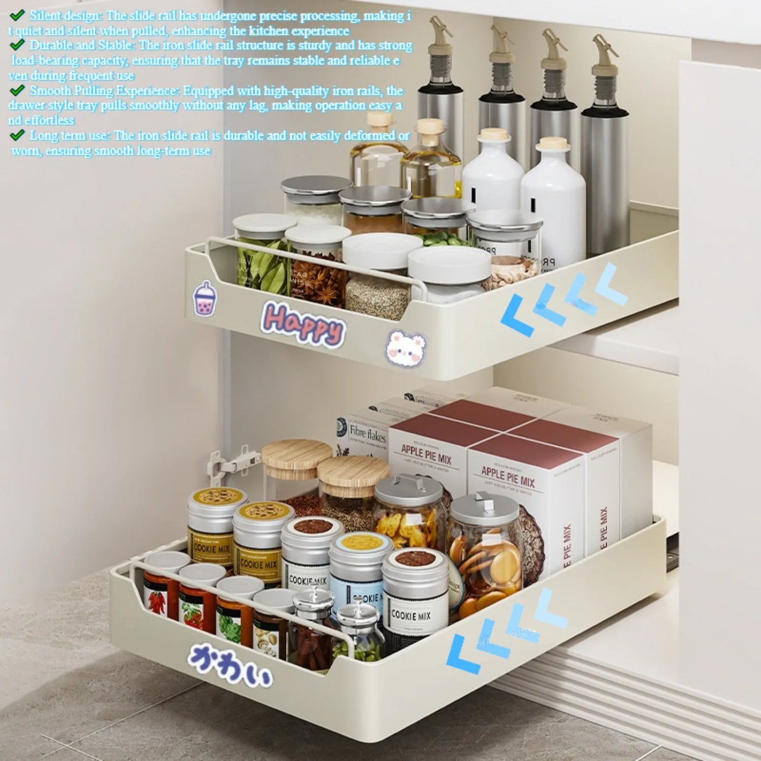 Non Perforated Kitchen Pull-out Shelf，Kitchen Storage Rack with Sliding Rails，Drawer Storage Tray，Cabinets Organizer，spice Rack