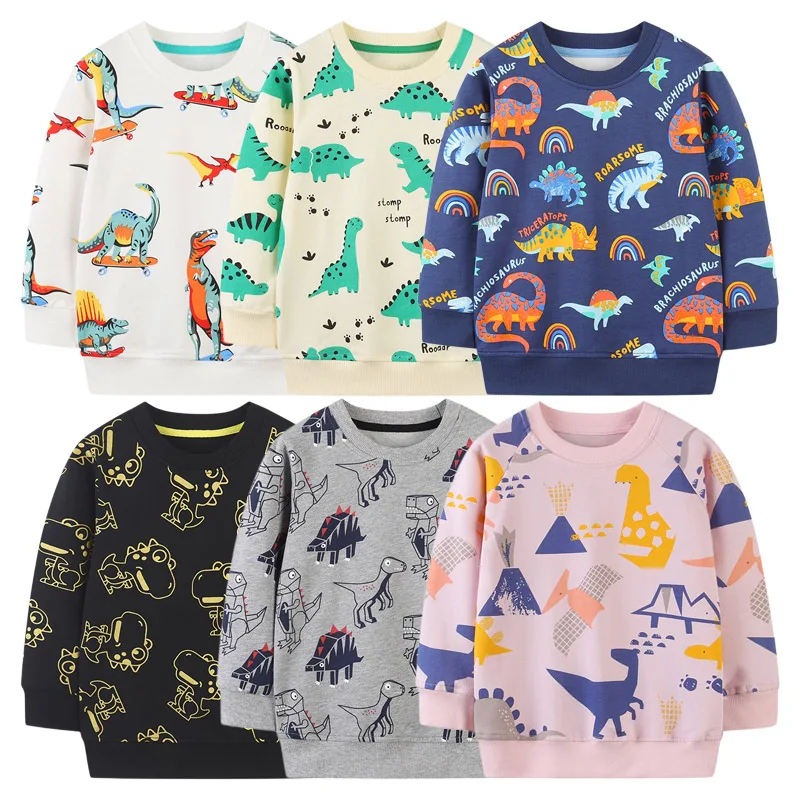 

2023 Winter New Children's Sweatshirt Boys Hoodies Full Print Long Sleeve Sweater Shirt Girl Cartoon Dinosaur Jumper Top