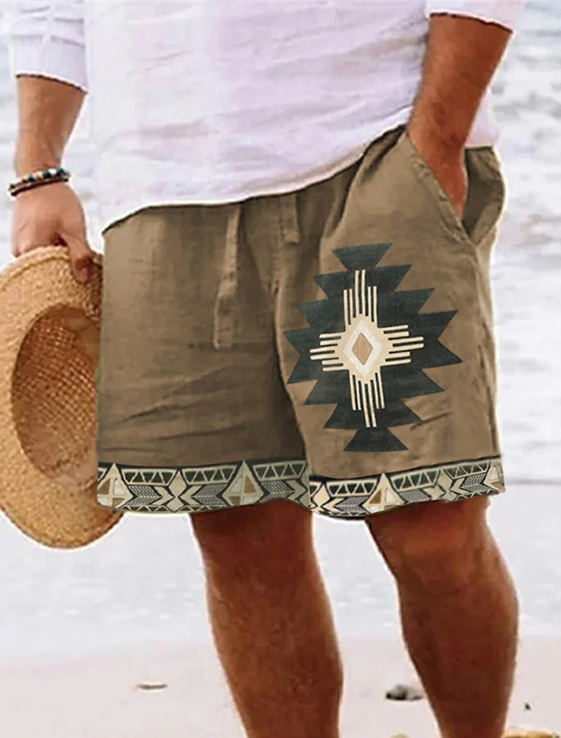 남성용 레트로 크로스 토템 3D 프린트 반바지, 통기성 레트로 반바지, 피트니스 스트리트 반바지, 여름, 2024 신상