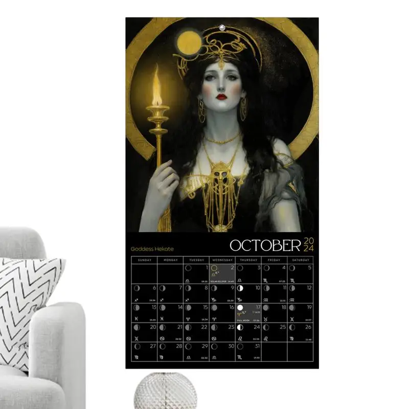 2024 Lunar Calendar Goddess Astrology Wall Art 2024 Calendar Moon Phase Hangable Astrology Decorations 2024 Lunar Calendar For